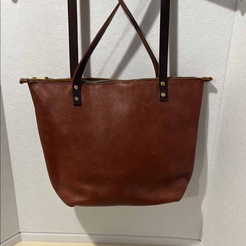 Portland Leather Goods Large Zip Up Brown Tote
